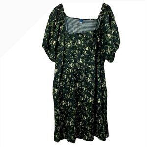 NWT Old Navy Black Floral‎ Dress 3X Black Smocked Puff Sleeve Cottagecore Boho